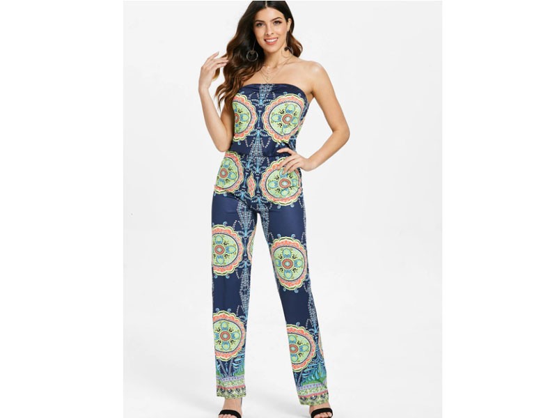 Sleeveless Loose-Fitting Printed Women's Exuma Preppy Jumpsuit