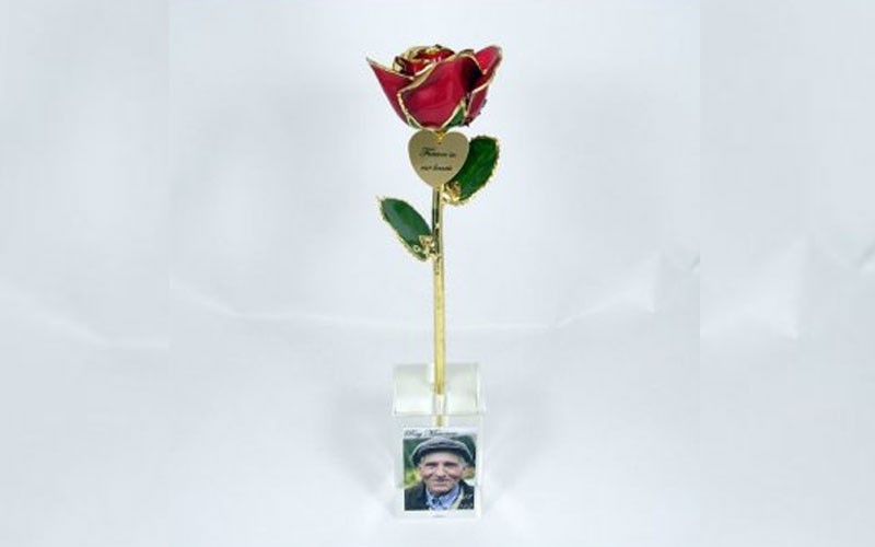 11-Inch Preserved Rose & Personalized Memorial Photo Vase
