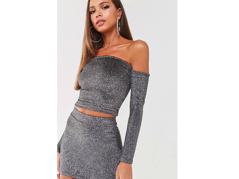 Women's Metallic Off-the-Shoulder Crop Top