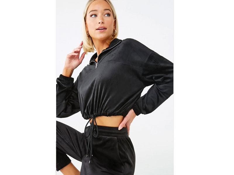 Velour Cropped Pullover Tops For Women
