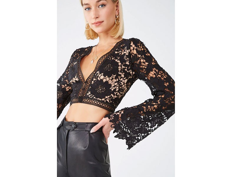 Sheer Floral Lace Crop Top For Women