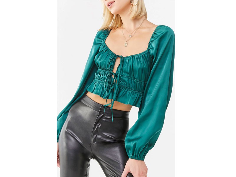 Shirred Satin Crop Top For Women