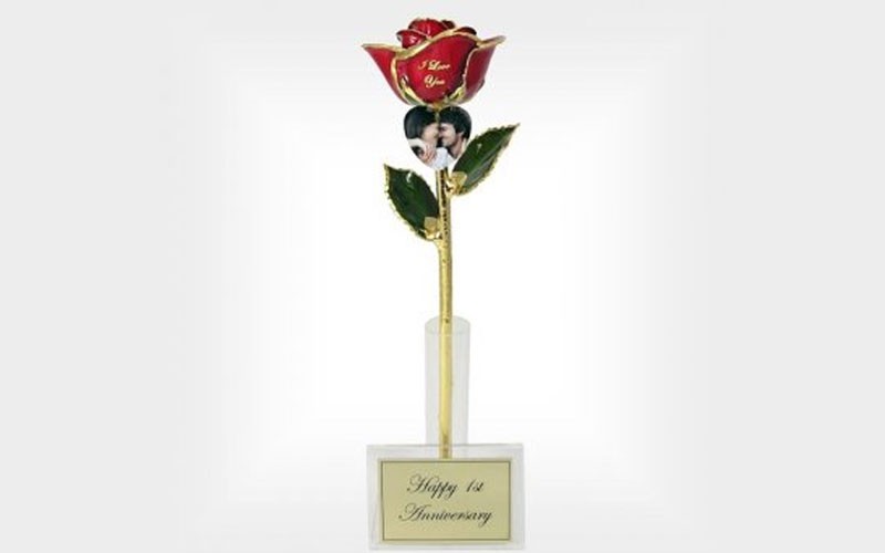 I Love You Rose in Custom Stand & Engraved Photo