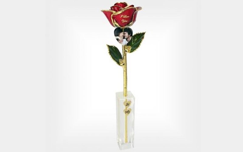 I Love You Rose & Engraved Photo in Personalized Vase