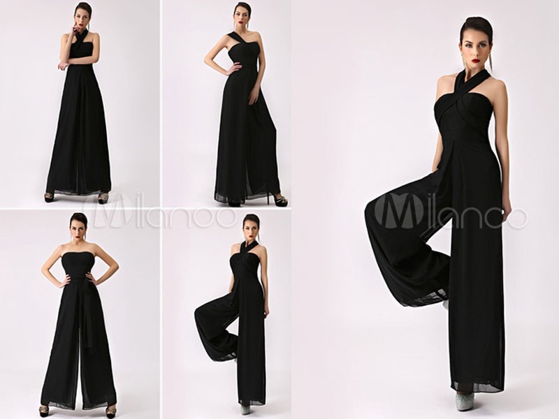 Black Bridesmaid Women's Jumpsuit Straps convertible Backless