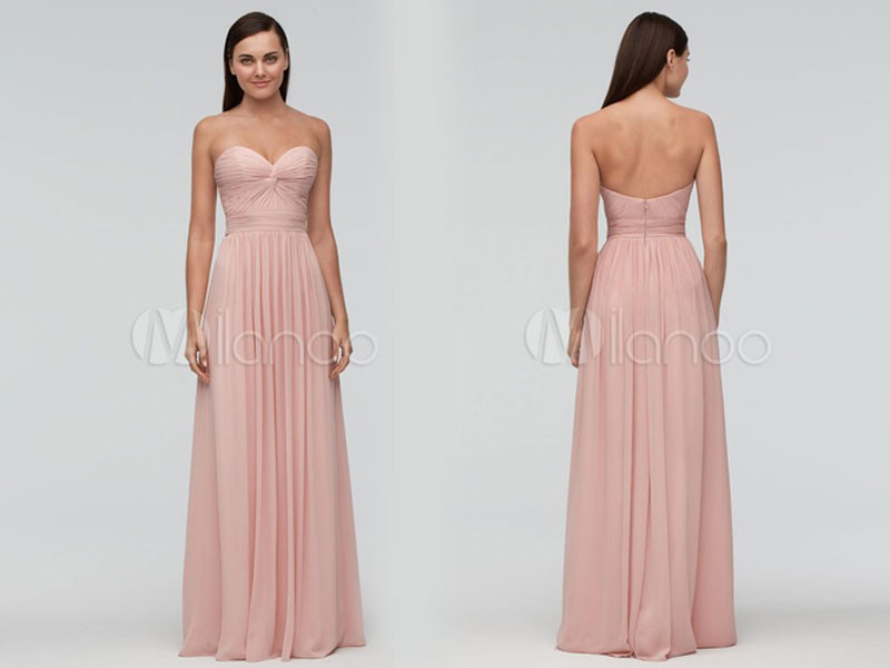 Peach Bridesmaid s Sweetheart A Line Pleated Maxi Wedding Party Dress For Women