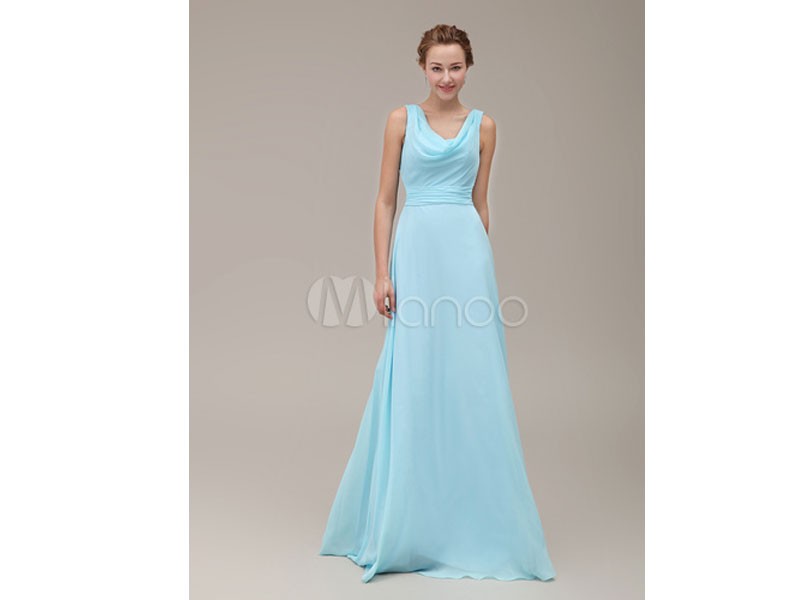 Strappy Cowl Neck Floor-Length Bridesmaid Dress For Women
