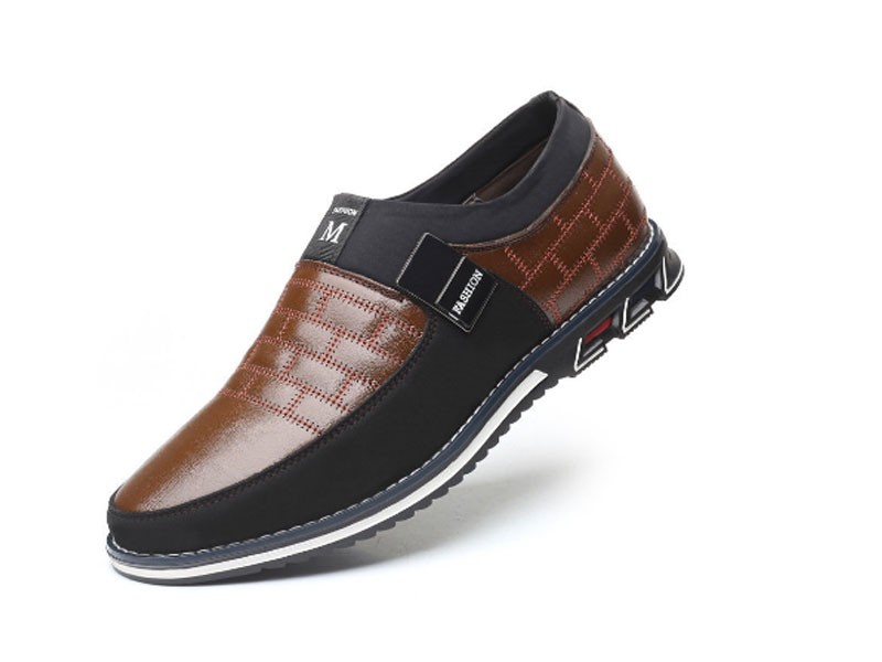 Men's Genuine Leather Splicing Non Slip Metal Soft Sole Casual Shoes