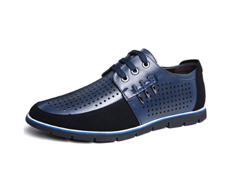 Genuine Leather Splicing Hole Breathable Large Size Soft Casual Shoes For Men