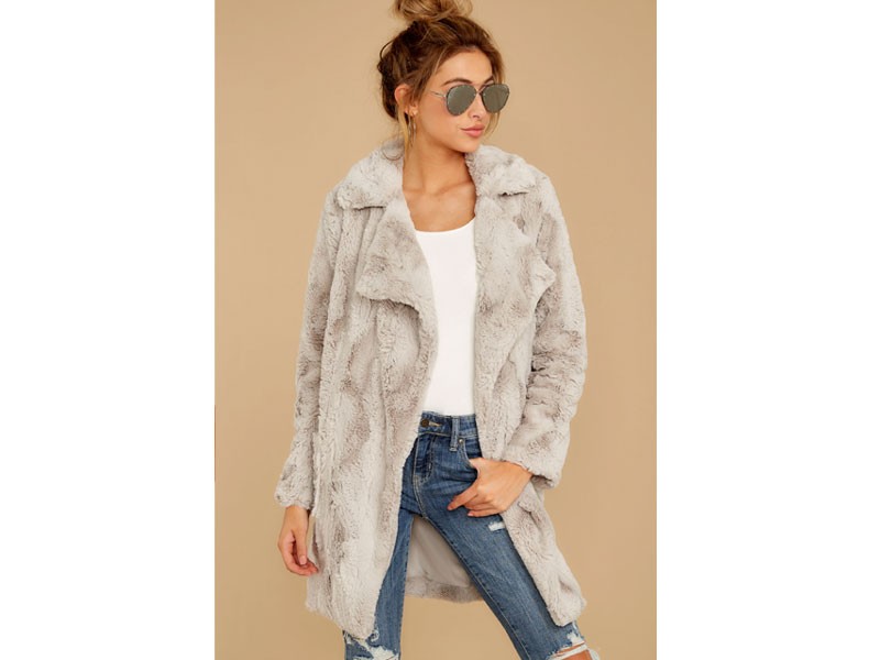 X Factor Grey Vegan Fur Coat For Women