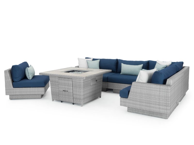 Portofino Comfort 6 Piece Sectional & Fire Table Laguna Blue