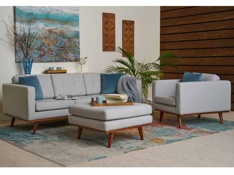 James Mid-Century Modern 3 Piece Seating Set Light Gray