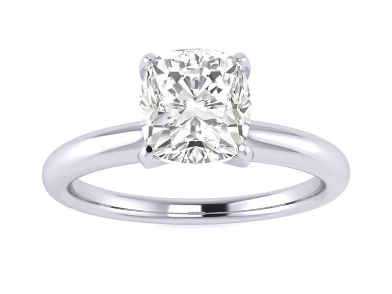 Cushion Cut Diamond Solitaire Engagement Ring In 14K White Gold