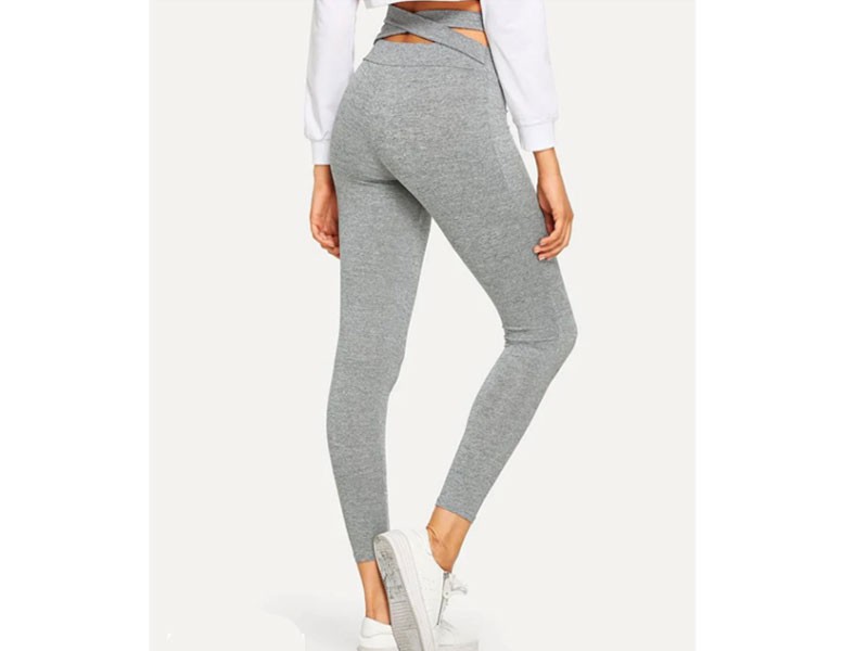 Criss Cross Back Leggings Gray For Women