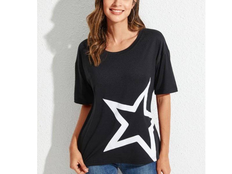 Yoins Black Graphic Round Neck Short Sleeves Tee For Women