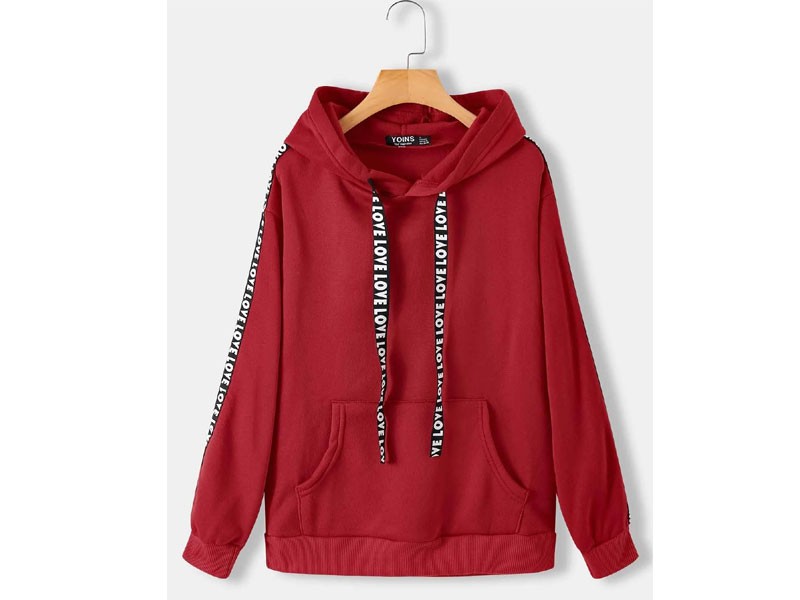 Women's Patch Letter Drawstring Side Pockets Hoodie