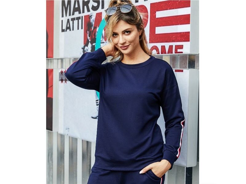 Yoins Navy Blue Patch Stripe Sweatshirt For Women