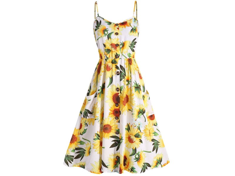 Women's Plus Size Sunflower Print Cami Dress