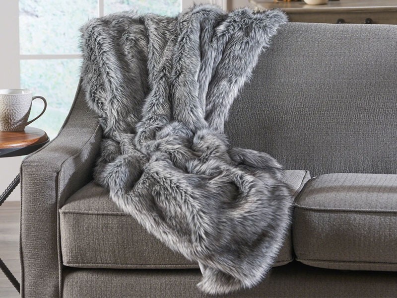 Laraine Modern Glam Rectangular Taupe Faux Fur Throw Blanket