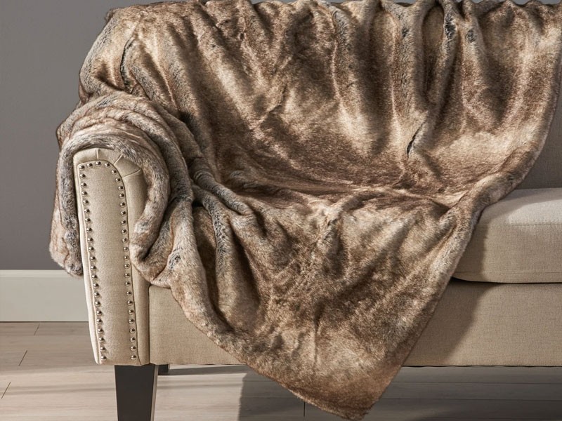 Tuscan Modern Glam Striped Faux Fur Throw Blanket