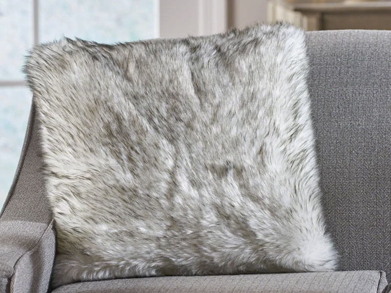 Laraine Furry Glam White and Grey Streak Faux Fur Throw Pillow