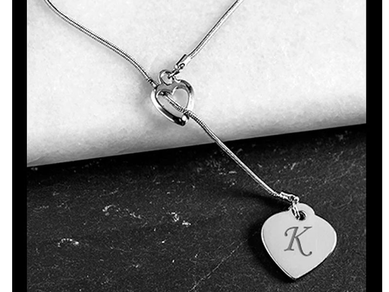 Personalized Double Heart Lariat Necklace