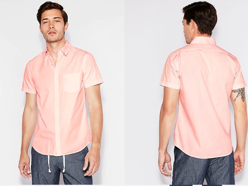 Men's Slim Garment Dyed Button-Down Short Sleeve Shirt