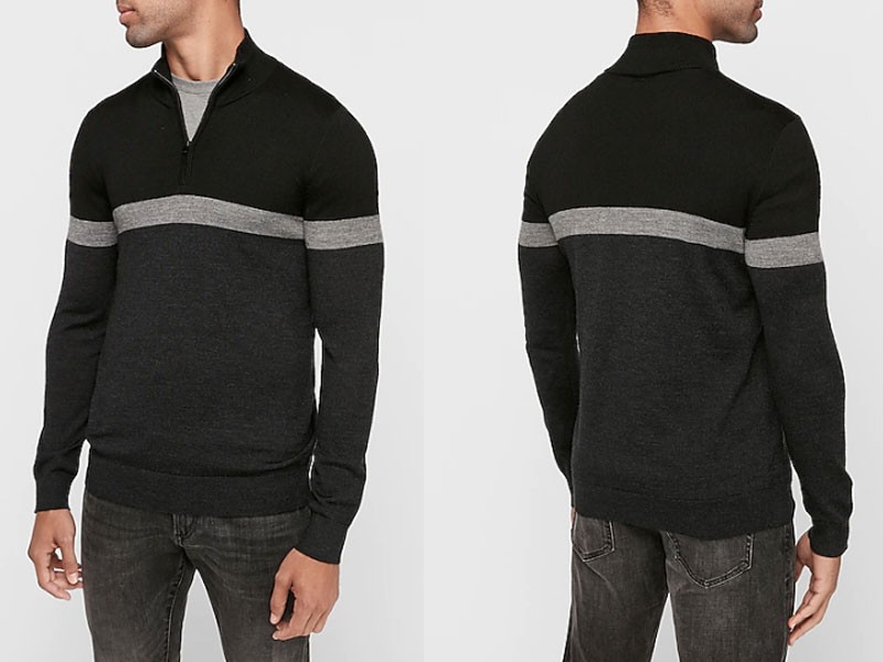 Merino Wool-Blend Thermal Regulating Color Block Quarter Zip Sweater For Men