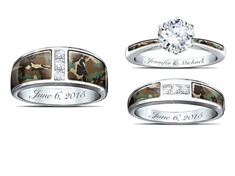 Camo His And Hers Personalized Diamonesk Wedding Ring Set