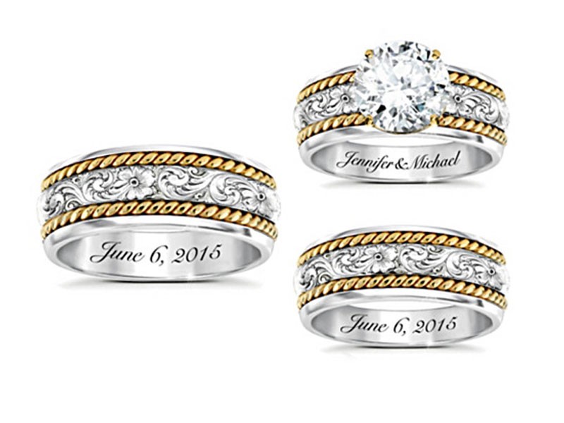 Western His & Hers Personalized Diamonesk Wedding Ring Set