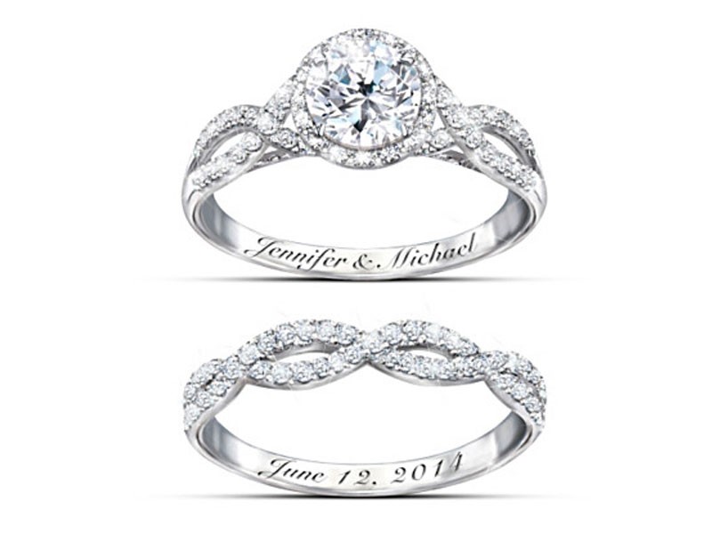 Entwined Diamonesk Bridal Rings With Personalized Engraving