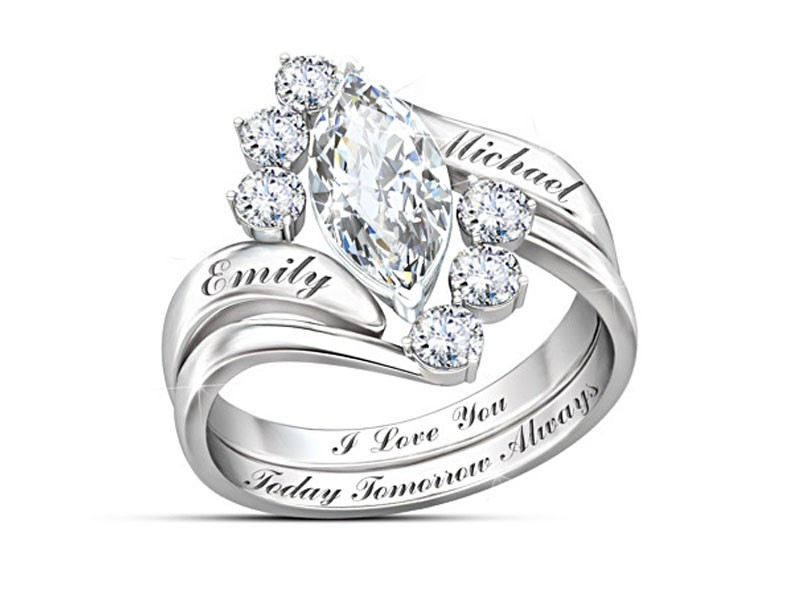 Love Completes Us Personalized White Topaz Stacking Ring