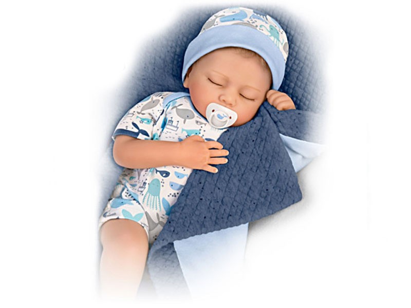 Breathing Baby Boy Doll With Quilted Blanket And Pacifier