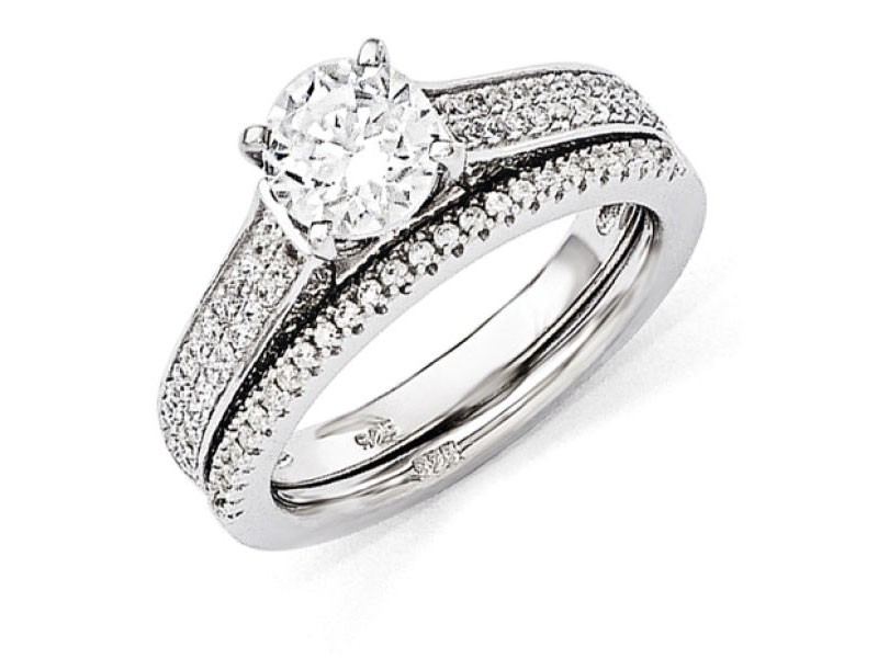 Womens Sterling Silver 2pc Wedding Ring Set