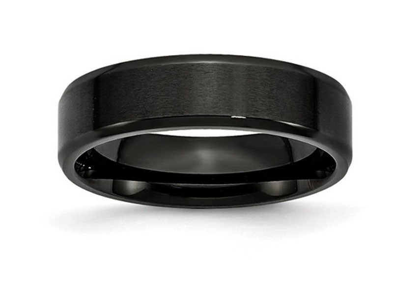 Mens Gentlemen's Classics Black Beveled Edge Wedding Band