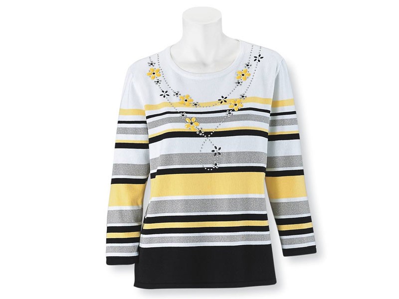 Women's Alfred Dunner Necklace Illusion Stripe Sweater