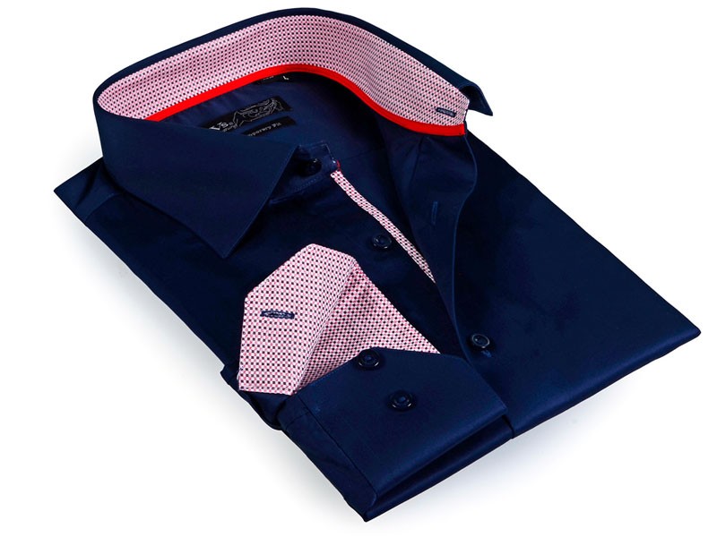 Men's Textured Collar Solid Button Up Shirt Navy