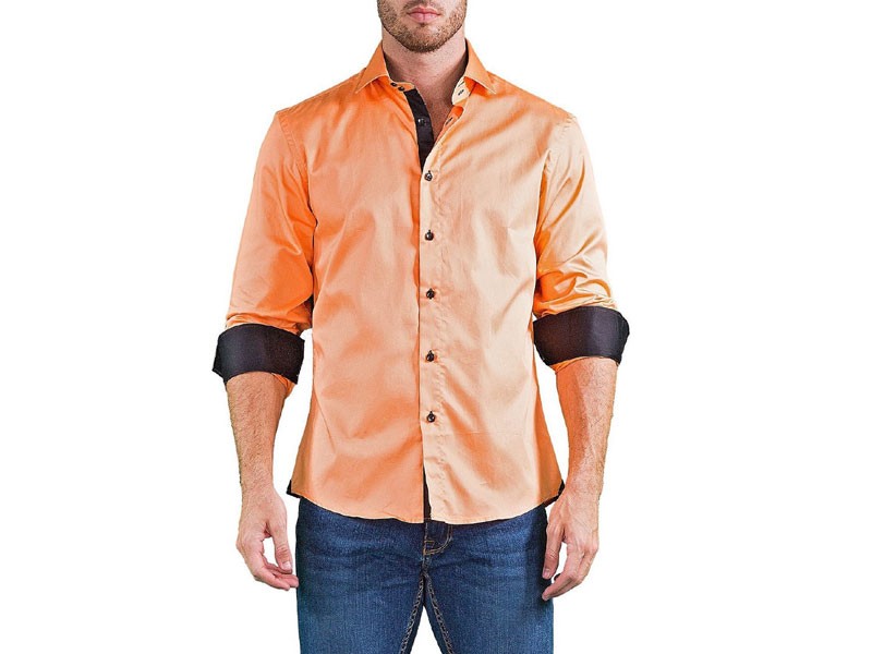 Geraint Long Sleeve Button Up Shirt Orange For Men