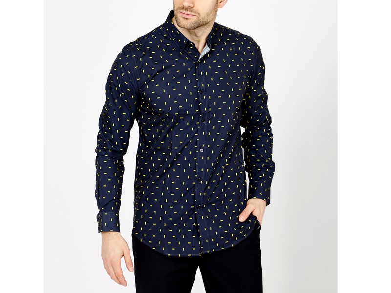 Men's Ethan Long Sleeve Button Up Shirt Navy Yellow
