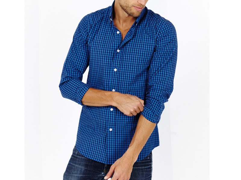 Grayson Checkered Long Sleeve Button Up Shirt Sapphire Blue For Men