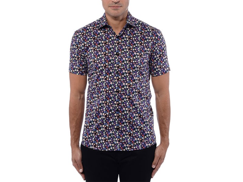 Floral Poplin Print Short Sleeve Shirt Multicolor For Men