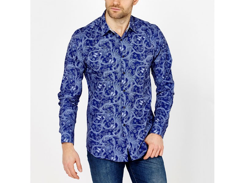 Men's Martin Paisley Long Sleeve Button-Up Shirt Blue