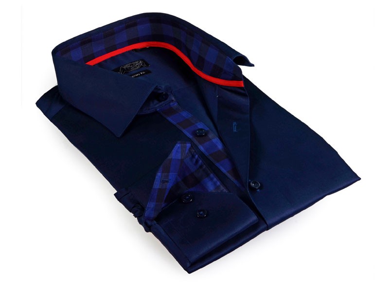 Men's Gingham Plaid Collar Button-Up Shirt Navy