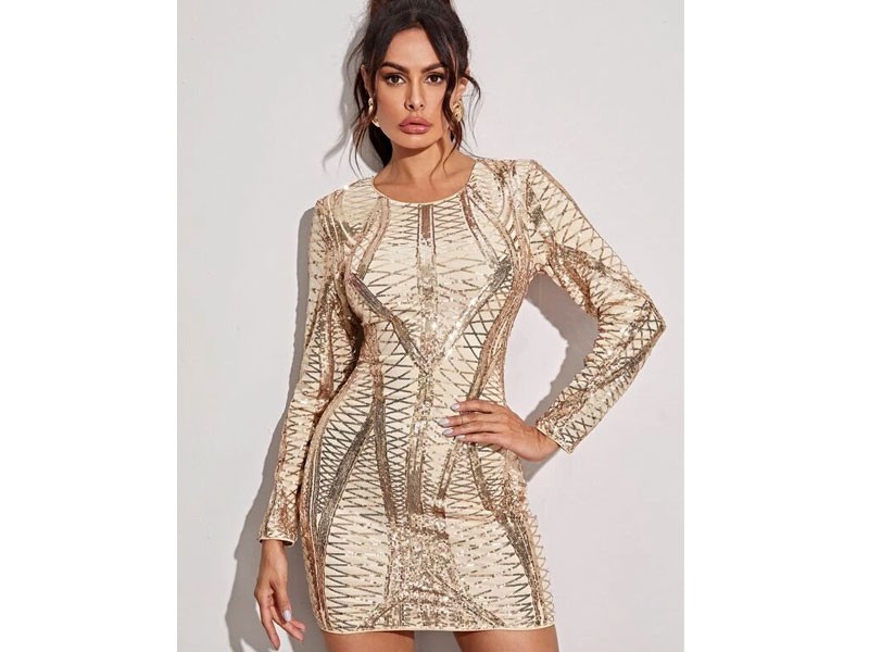 Zip Back Geo Sequin Bodycon Dress For Women