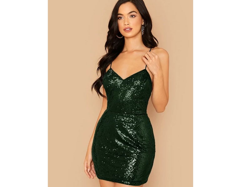 Shein Women's Crisscross Backless Sequin Body Con Dress