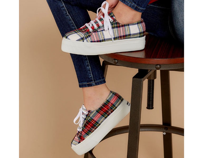 Women's Tartan Red Plaid Platform Sneakers