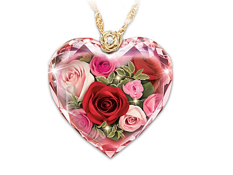 Love Blooms Forever Diamond Crystal Pendant Necklace