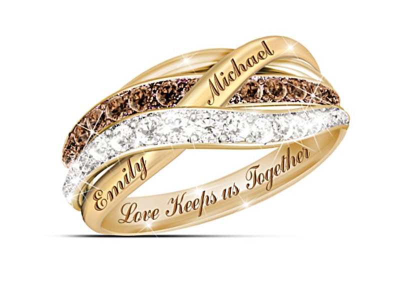 Together In Love Mocha And White Diamond Ring With 2 Names