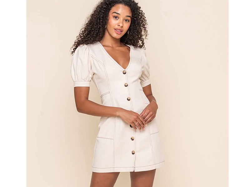 All in Favor Short Sleeve Button Front Mini Dress in Linen