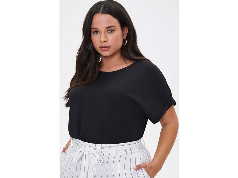 Women's Plus Size Cuffed-Sleeve Top